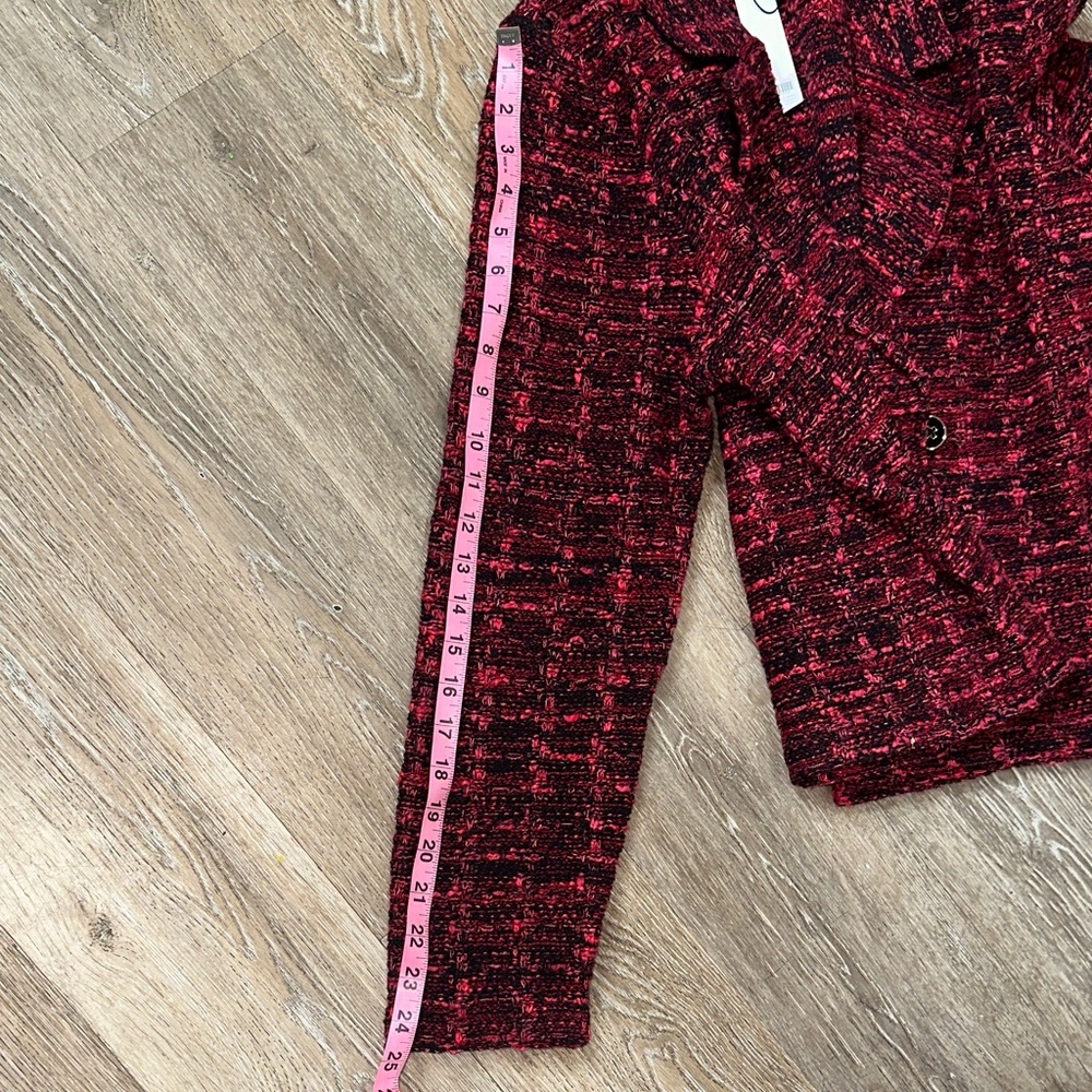 Chico's Red Allure Tweed plaid Blazer cardigan sweater - Picture 9 of 15